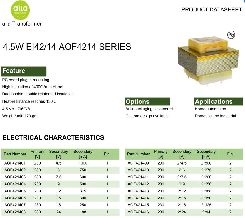 4.5va Ei42/14 Open Frame Varnished PCB Printed-Circuit-Board Transformers