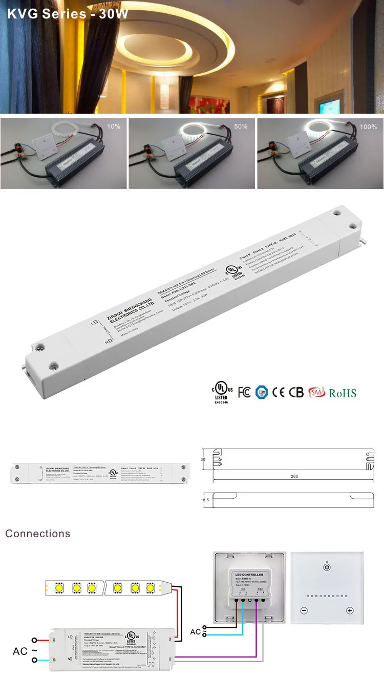 AC 220V 230V 120V DC 12V 36 Watt LED Driver Ultra Thin Small Slim Triac 0-10V Dimmimg Driver