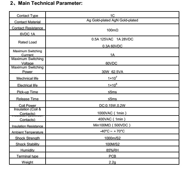 Automobile Relay Low Capacity Relays for Communication Equipments, wireless Controller, Telecom, 0.5A 1A Rele Wl23f
