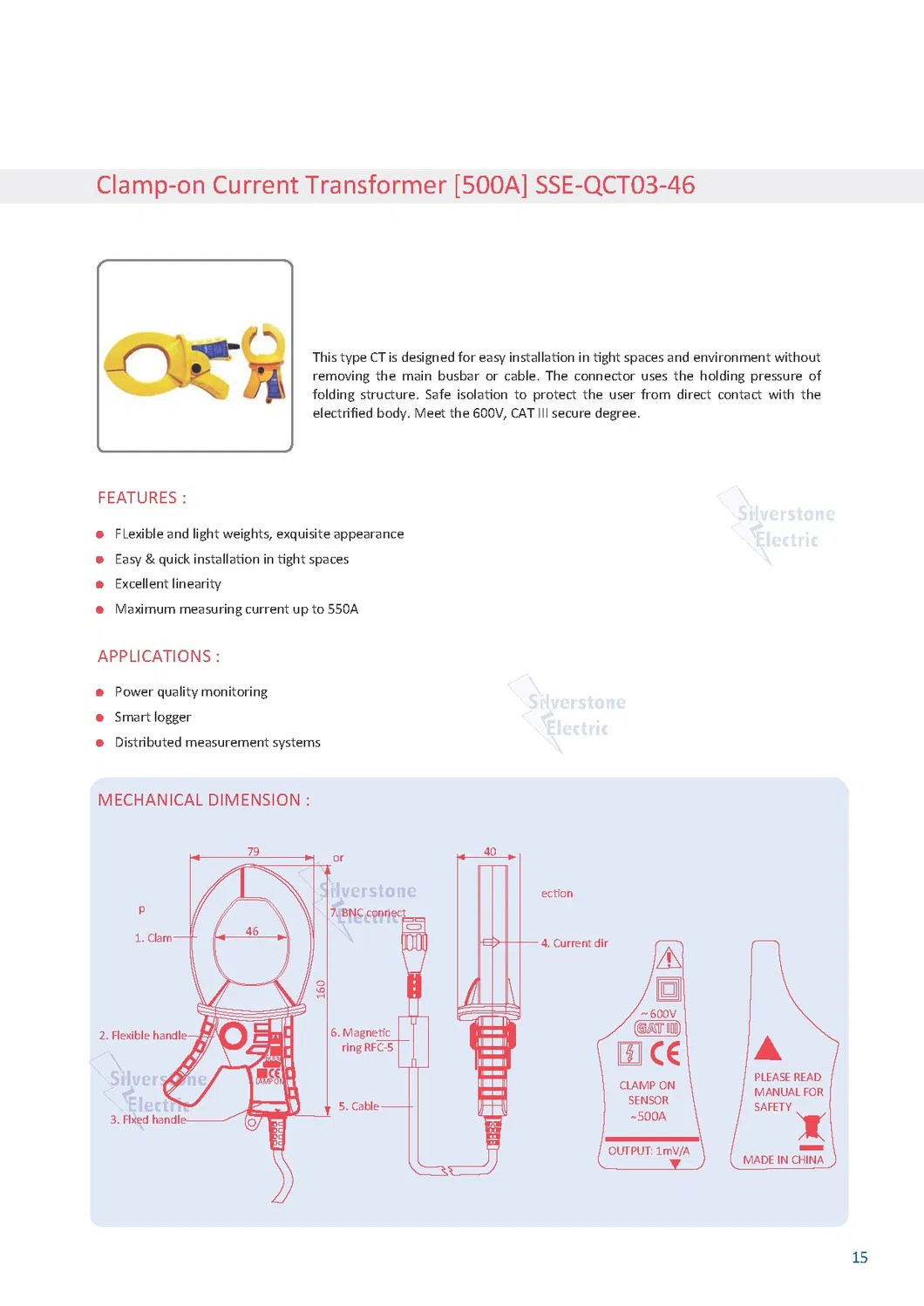 Clamp-on Current Transformer Sse-Qct03-46 [500A]