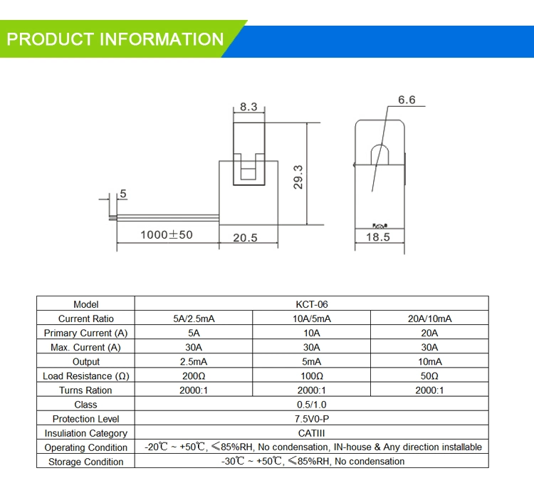 Clamp on Current Transformers with Heyi Asct Kct-6 5A/2.5mA Cl: 0.5