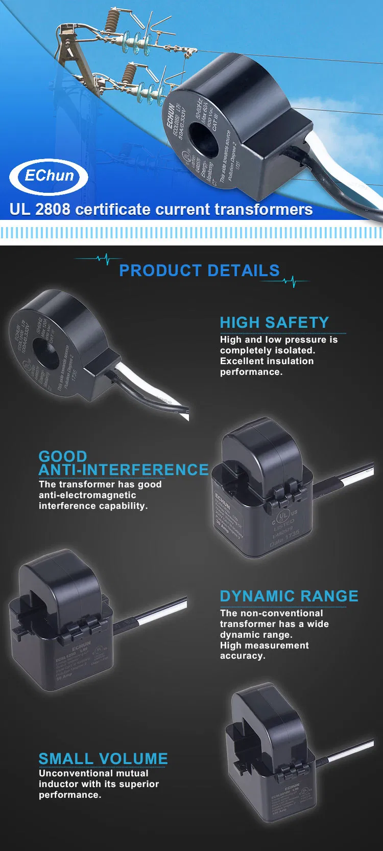 Ecs10 10mm Hole 0-75A Input Ma Mv Output Split Core UL Current Transformer for Power Management