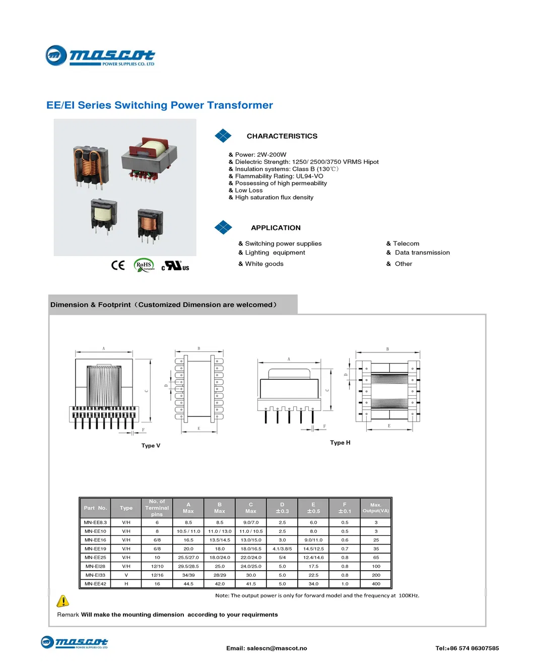 Ee Series Switching Transformer with Forward for Power Supply