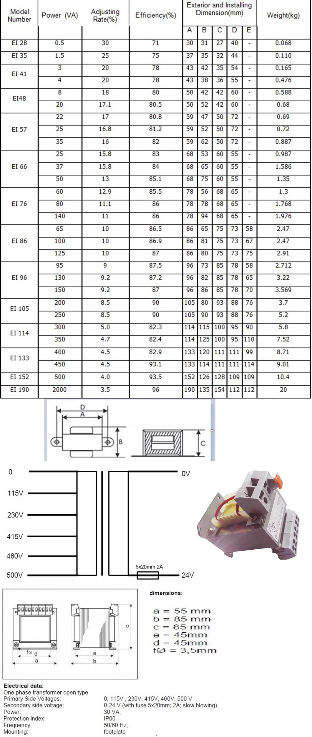 Ei PCB Low Frequency Transformer for Audio Amplifier