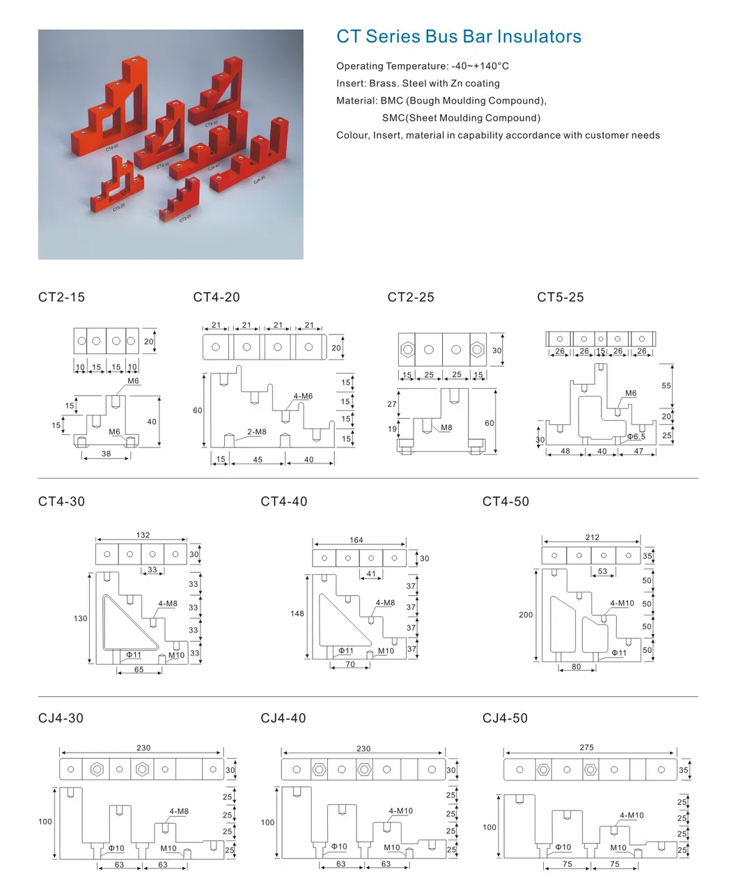 High Quality BMC/SMC CT Series Copper Bus Bar Insulator Low Voltage Busbar Support Insulator Manufacturer