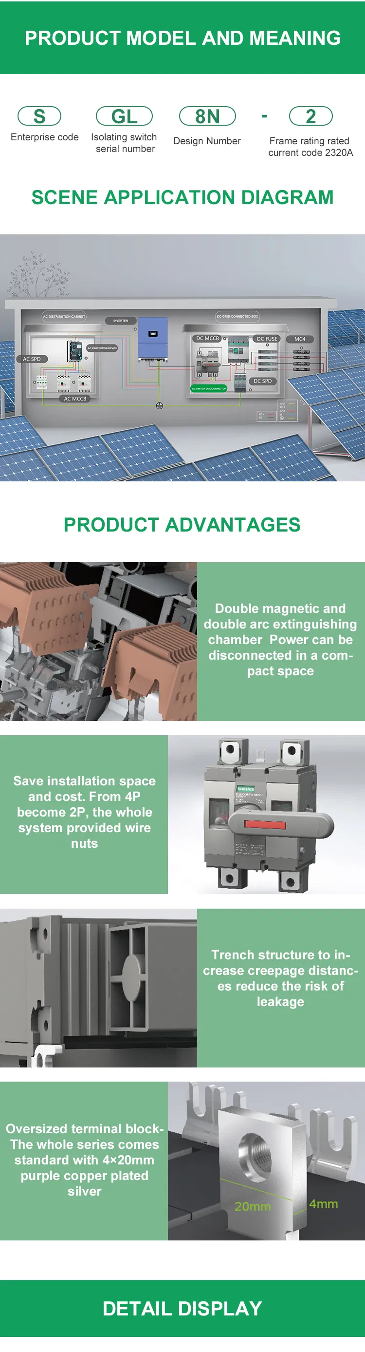 Hot Selling 250A 3p Load Isolator Break Switch/ Load Break Isolating Disconnect Switch CCC/CE High Voltage Disconnecting Switch Suntree Brand Indoor 1500V DC