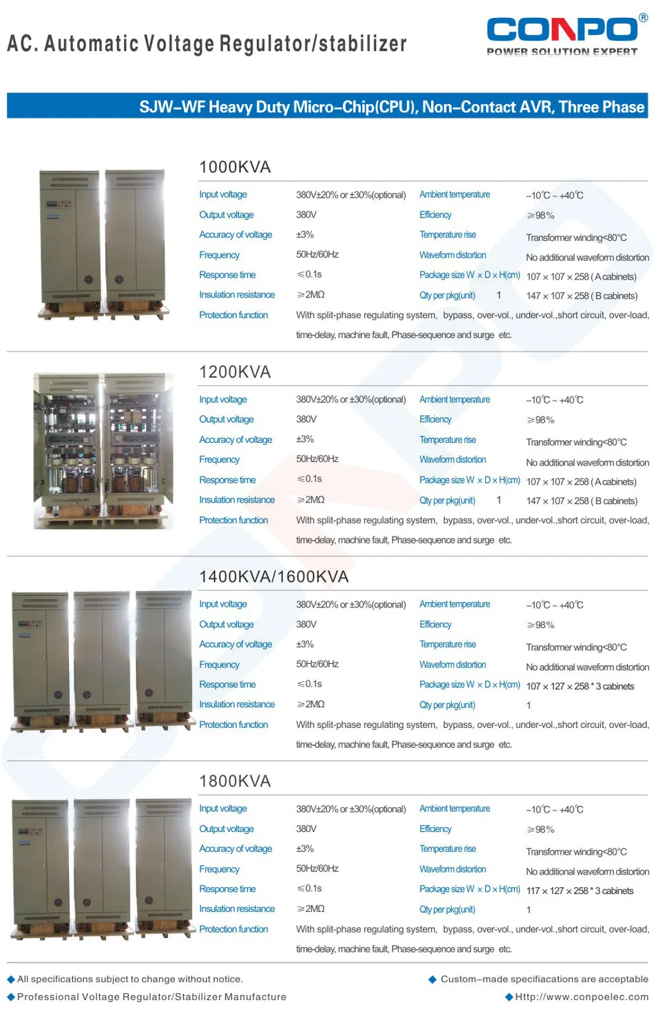 Jw-Wf-225kVA 3phase Electronic Heavy Duty (SCR/IGBT/Thyistor) , Contactless Voltage Stabilizer/Regulator