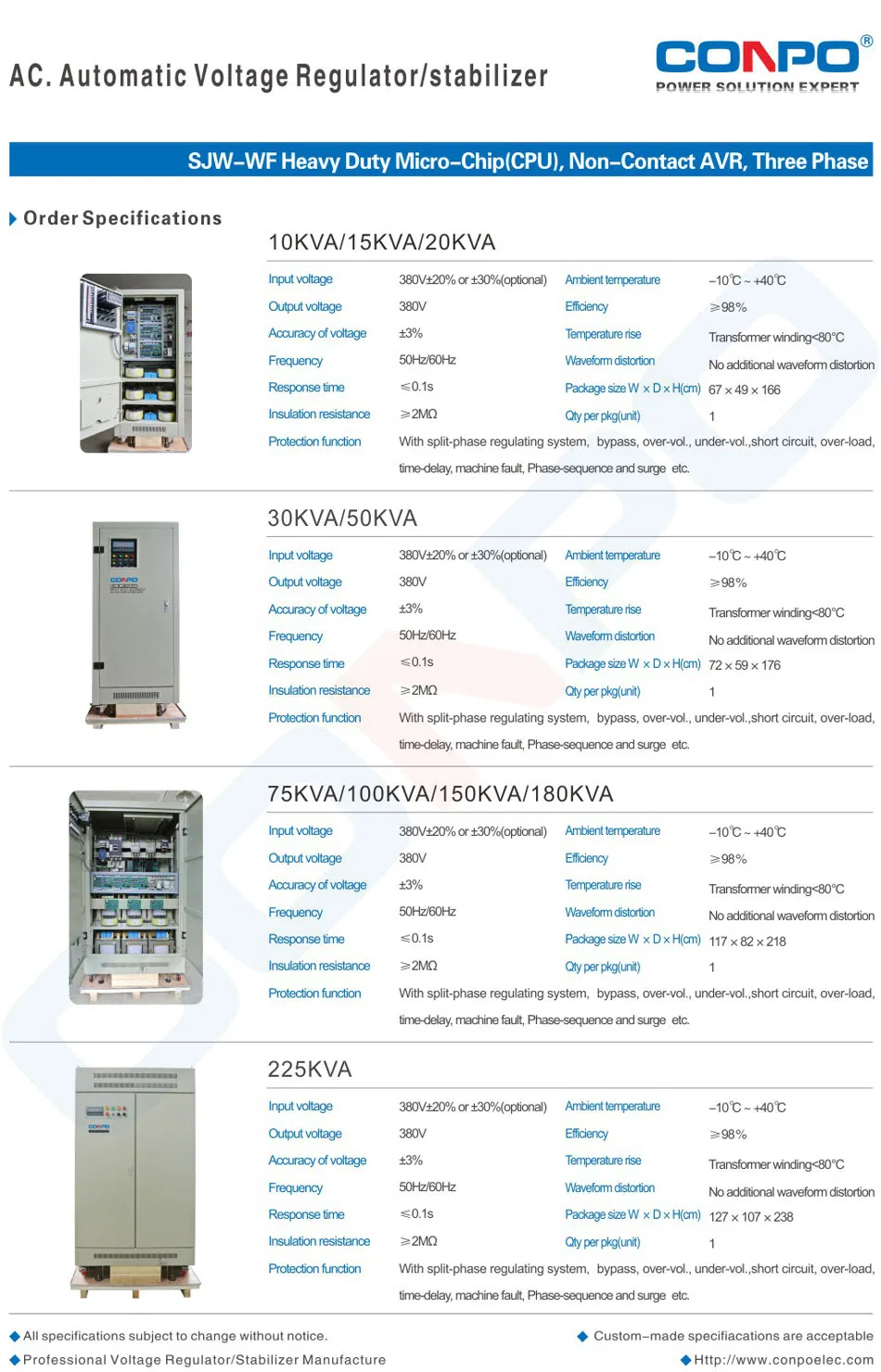 Jw-Wf-225kVA 3phase Electronic Heavy Duty (SCR/IGBT/Thyistor) , Contactless Voltage Stabilizer/Regulator