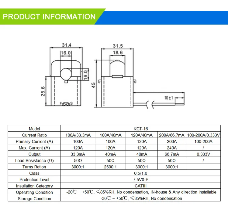 Kct-16 150A/1V Cl: 0.5 Heyi Asct Clamp on CT Rogowski Coil Split Core Current Transformers