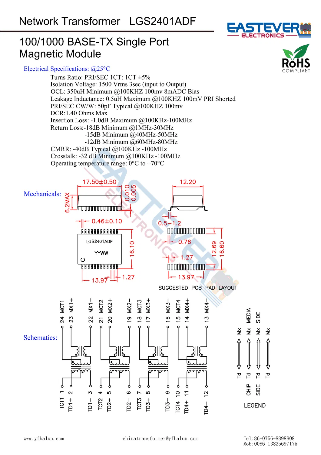 LAN Coil and Net Aspect Transformers LAN Net Use DIP Transformer