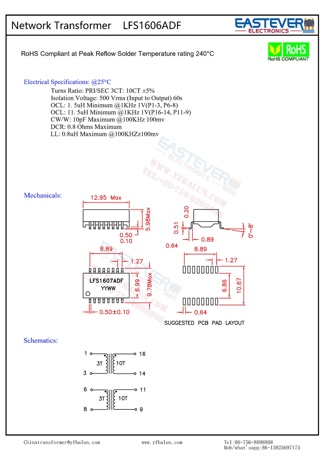 LAN Coil and Net Aspect Transformers LAN Net Use DIP Transformer
