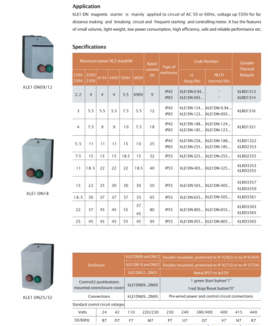 Le1-D40/Le1-D50/Le1-D80/Le1-D95 Magnetic Starter (D. O. L)