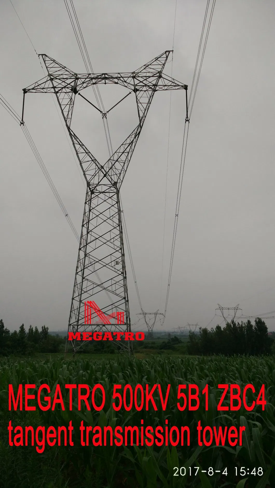Megatro Power Line 500 Kv Single Circuit Tangent Pylon Steel Towers