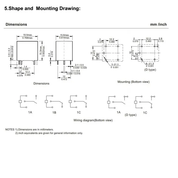 Mpb Hot Selling Wl73 T73 5V Micro 20A 10A 240VAC Power PCB Relay