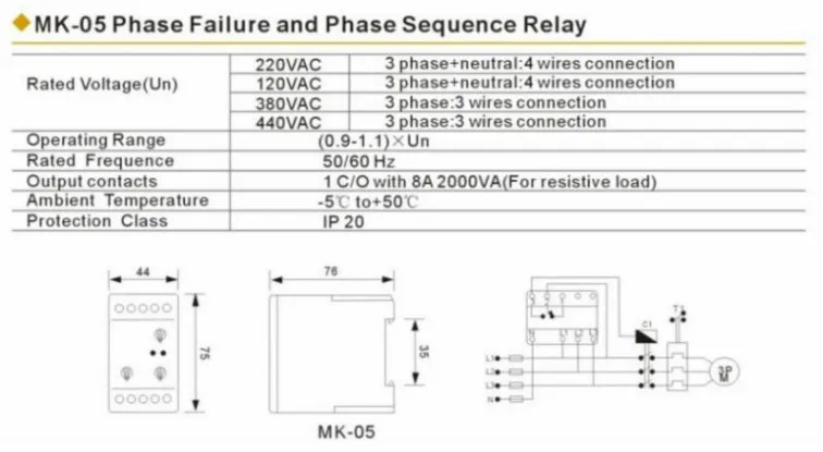 Phase Faliure and Sequence DIN Rail Mounting Relay with CE