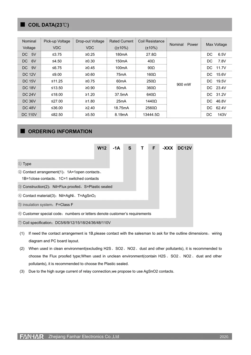 Power Relay with 1A Contact Arrangement