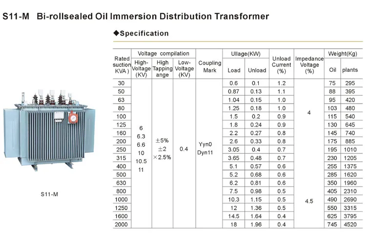 Professional Manufacture S11 Low Voltage Electric Power 3 Phase Oil Immersed Transformer