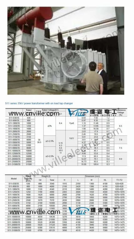 S11-31500/35 31.5mva S11 Series 35kv Power Transformer with on Load Tap Changer