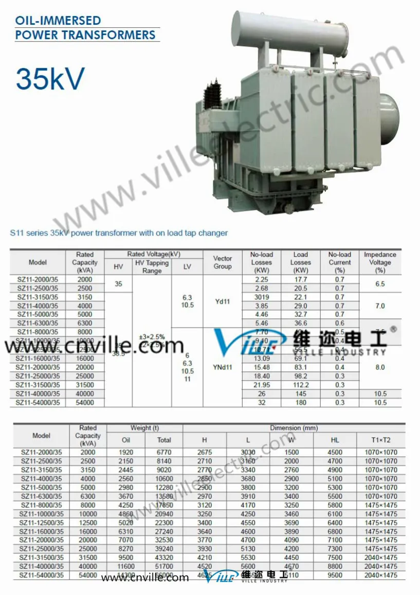 S11-31500/35 31.5mva S11 Series 35kv Power Transformer with on Load Tap Changer