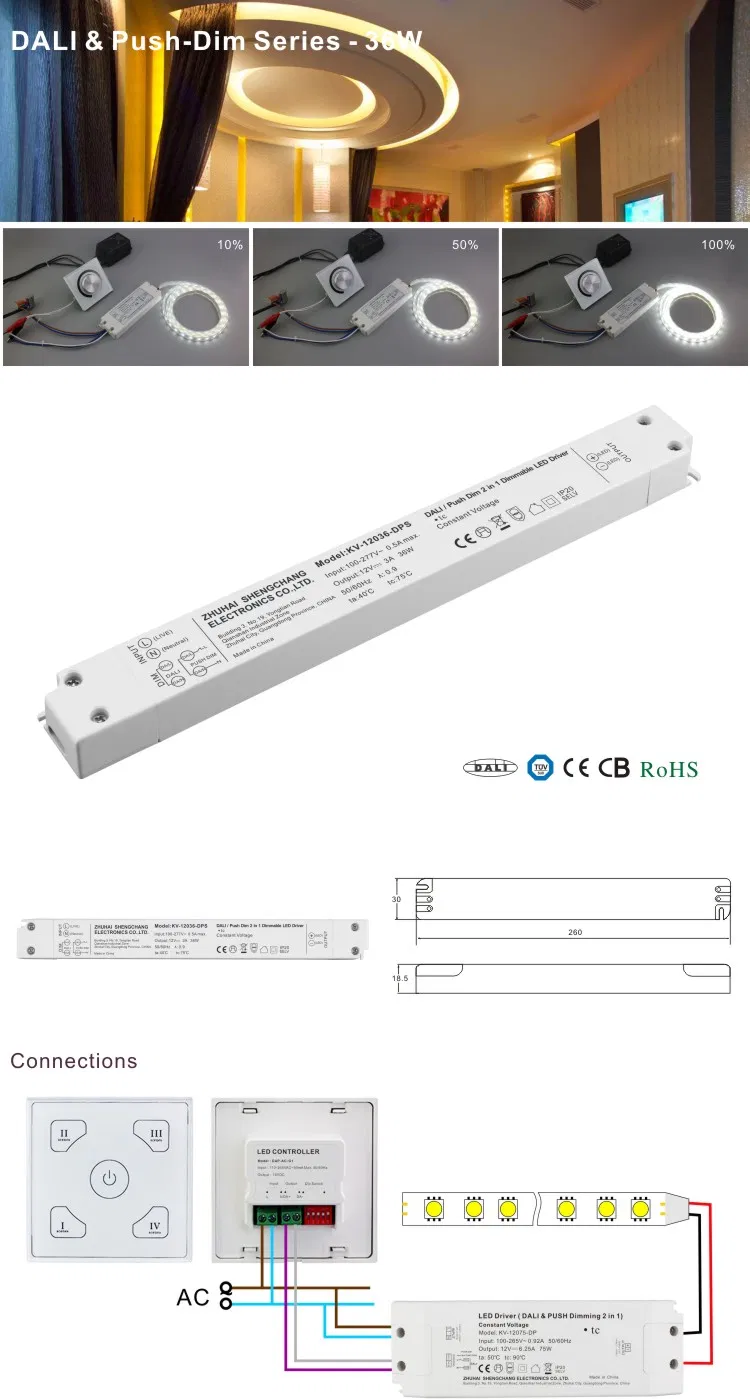 Sc Power Slimline 36W 24V LED Driver Dimmable Dali Push