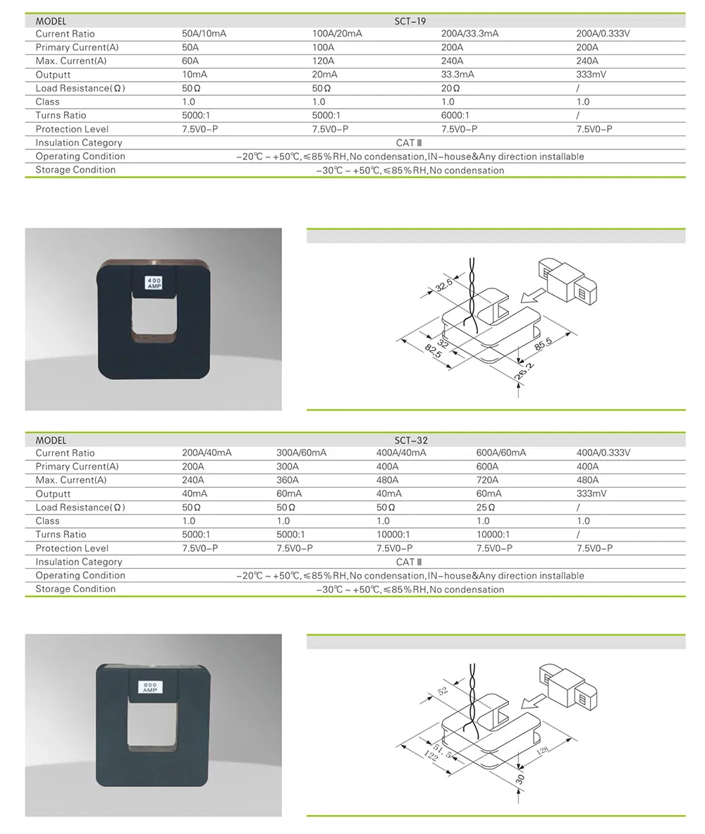 Sct-32 Split Core Current Transformers with 0-400A Ma Output 0-60mA/0.333V Cl1.0