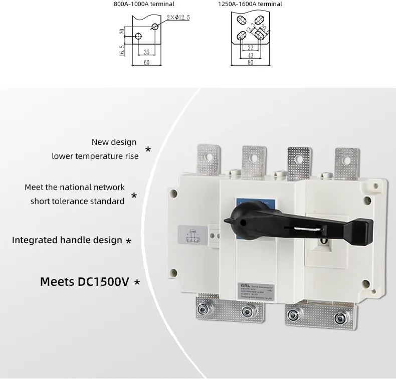 Switch DC Isolator 4 Pole IP65 Enclosure Box PV Solar Panel System Changeover