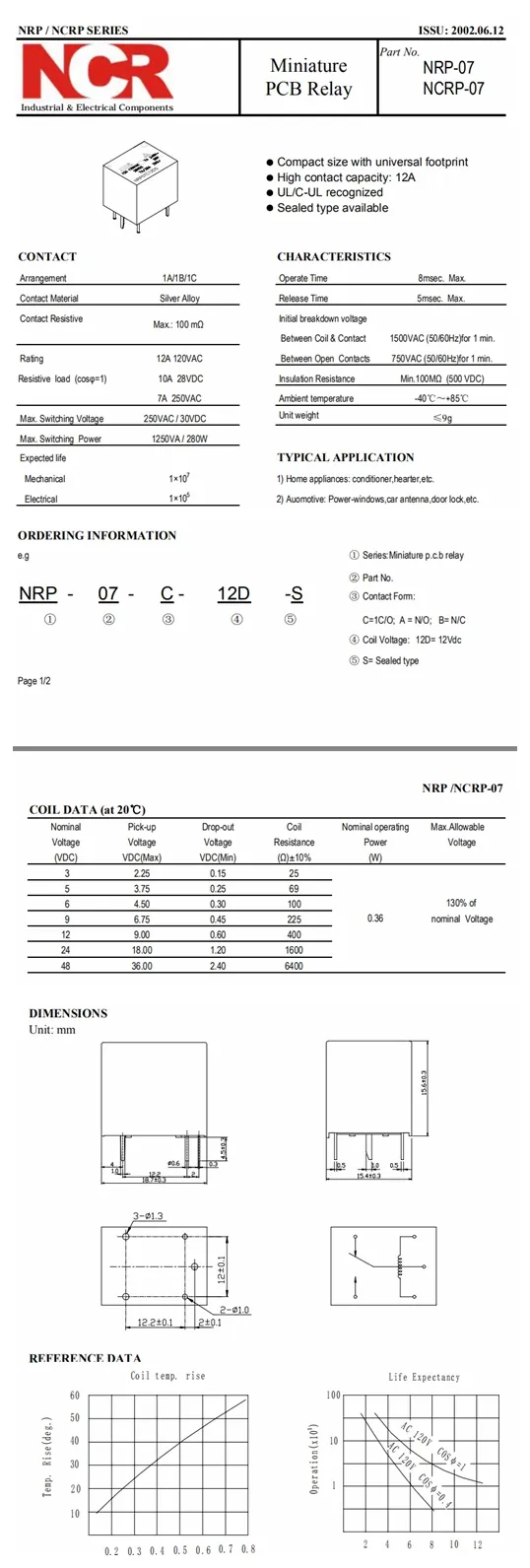 T73 Relay /12V 12A PCB Relay (NRP07)