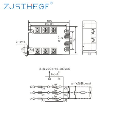 Three-Phase Solid State Relay SSR 10A-120A AC Control AC SSR, 70-280VAC to 24-280VAC