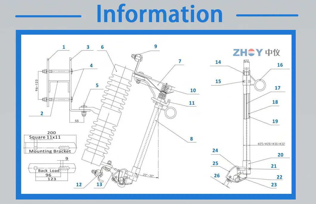 Zhoy Class 2 15kv 100A Porcelain Fuse Cutout for Pole